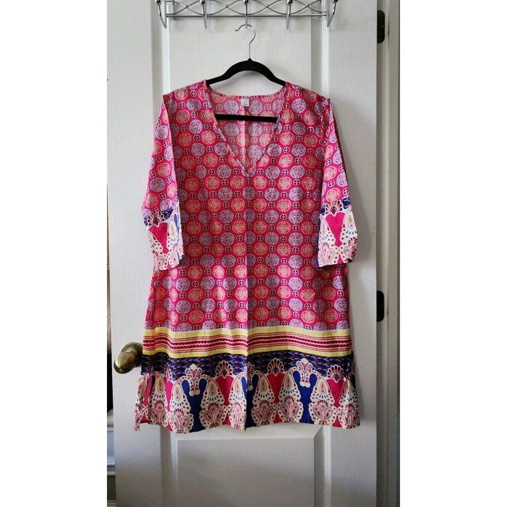 Old Navy Women's Pink Floral Dress V-Neck 3/4 Sleeve Knee Length Summer Dress  L